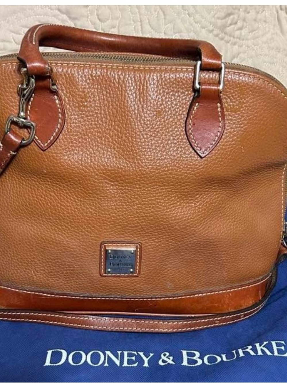 Dooney & Bourke Brown Pebbled Leather Shoulder Bag with Gold Plaque